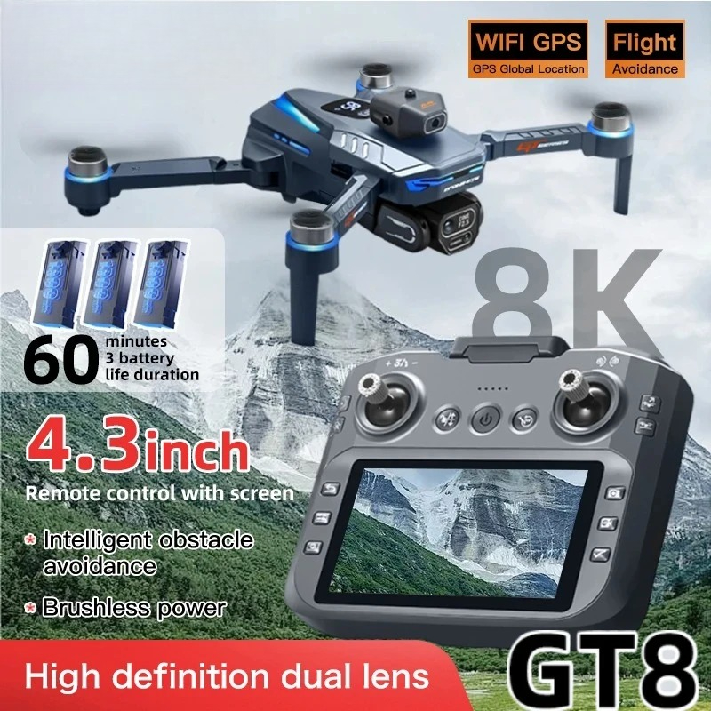 Drone Rc Folding - オリジナルGT8ドローン 8Kプロフェッショナルデュアルカメラ GPS FPV ブラシレスモーター オプティカルフローホバリング