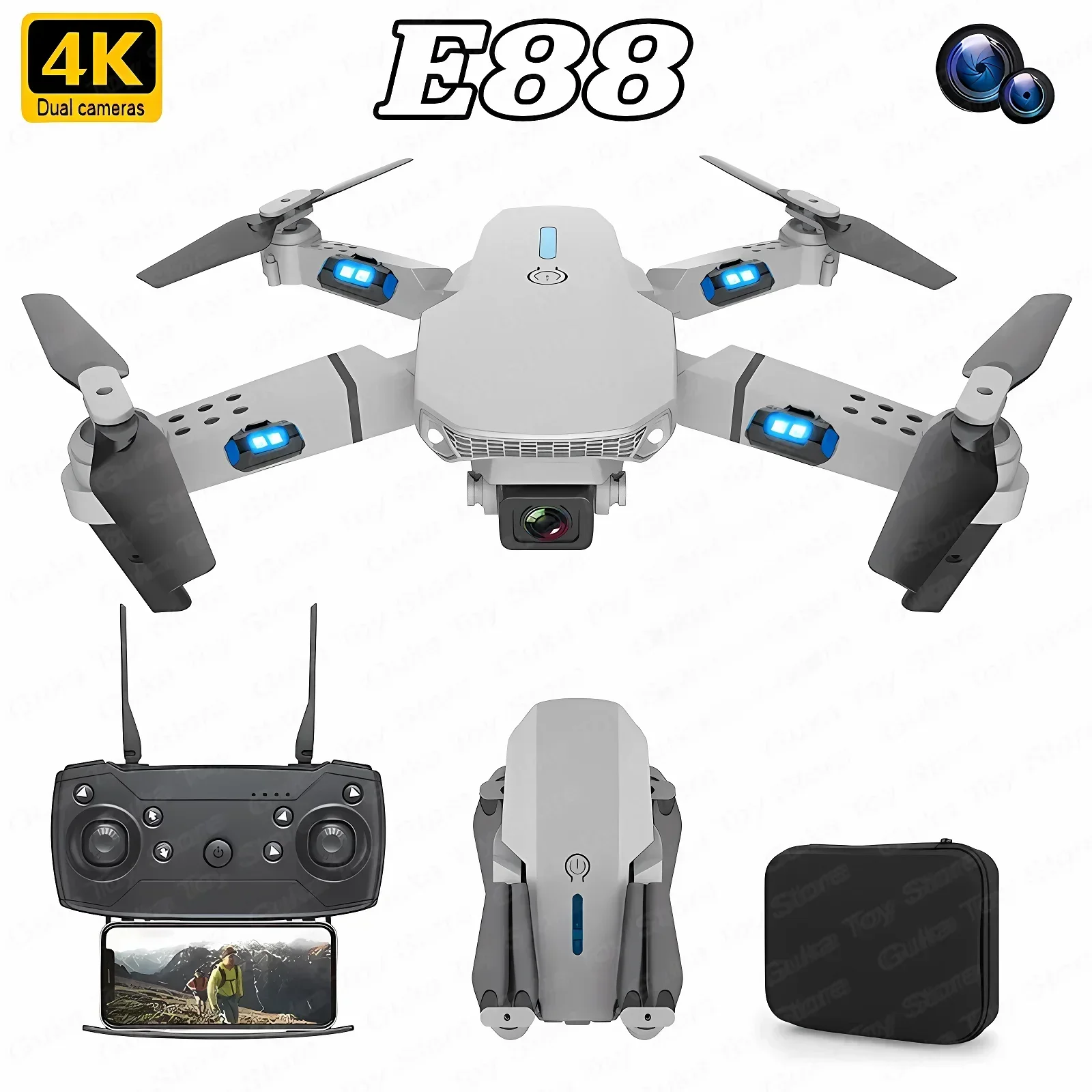 Drone App Rc Fpv - 折りたたみ式クワッドコプター,e88プロ広角fpv,wifi,hd,4k,1080p,カメラ,高さ保持,rc,ヘリコプターのおもちゃ,男の子へのクリスマスプレゼント