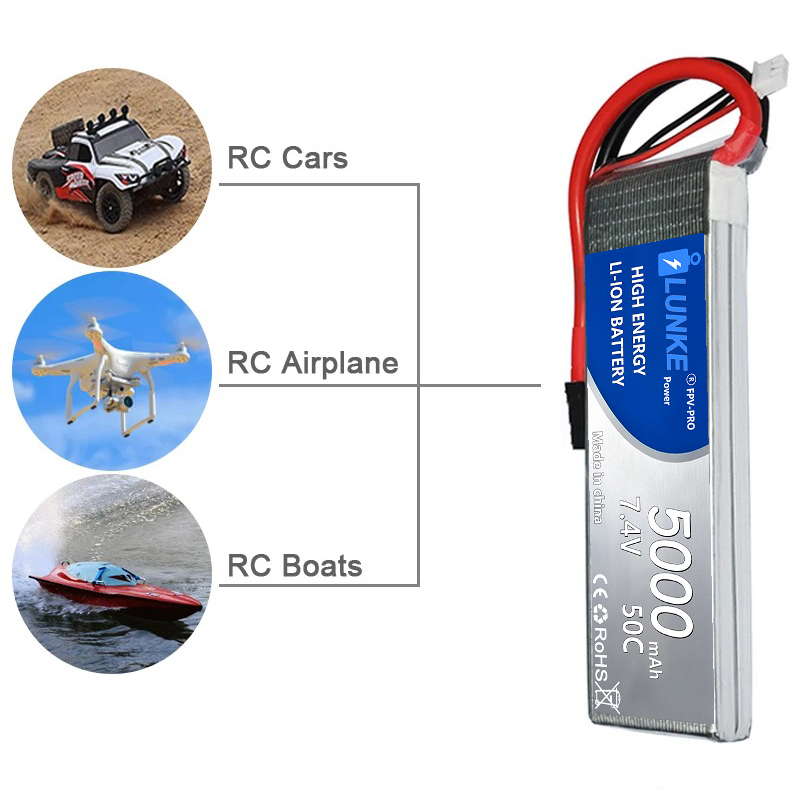 リポバッテリー 2S 7.4V 5000mAh 50C RC - Drone Avion Rc のレビューと価格
